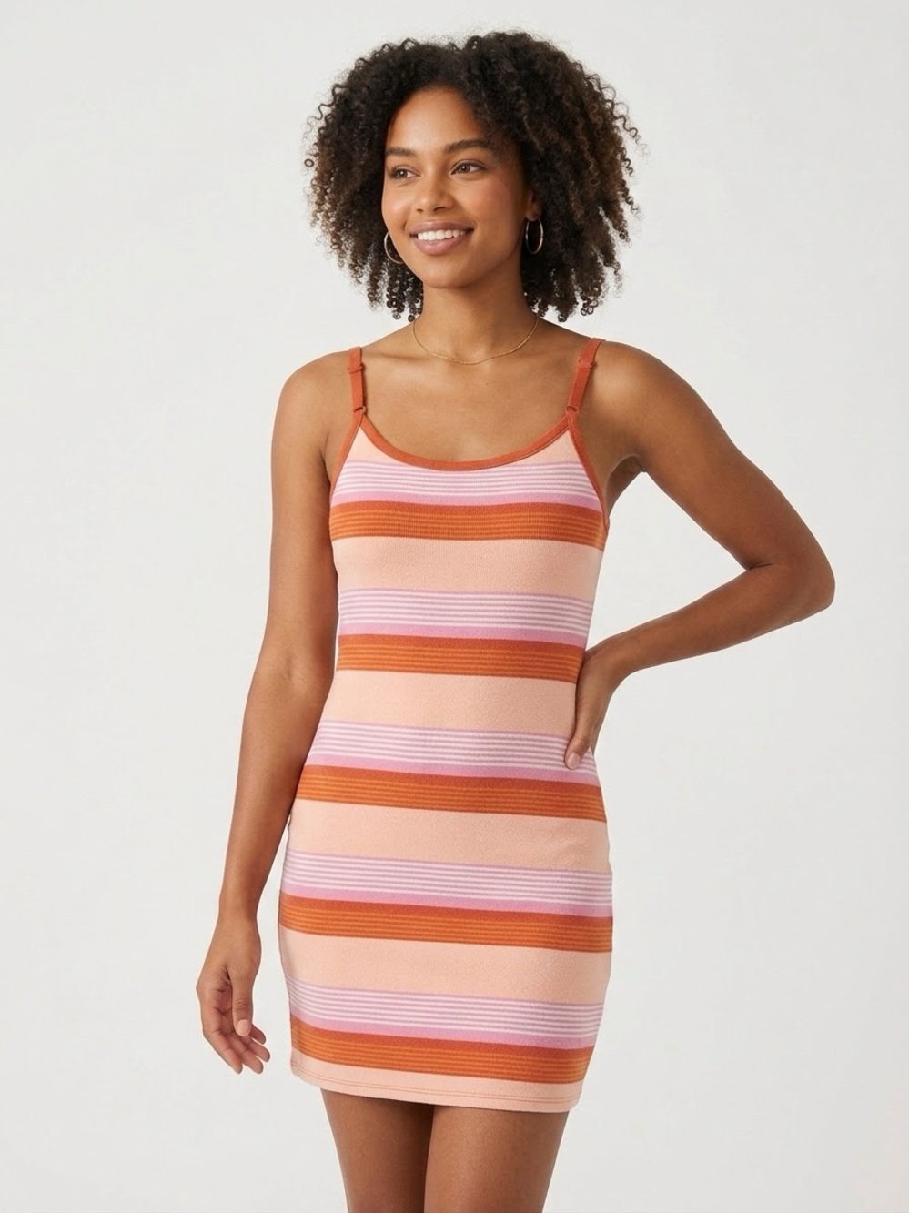 American Eagle Knit Cami Mini Dress Pink and Orange Striped Size XS